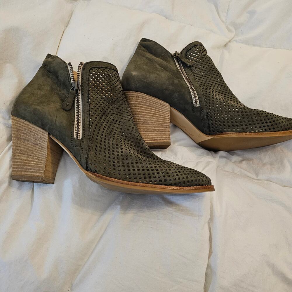 Paul Green Ankle Boots Women UK8.5 39 Olive Gray Suede Block Heel Booties